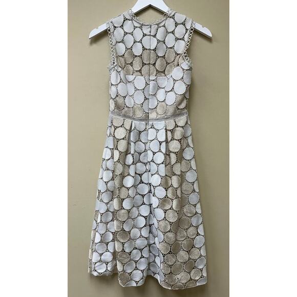 Shoshanna White Metallic Circle Lace Glengarry Cocktail Midi Dress Size 0 - Picture 4 of 15